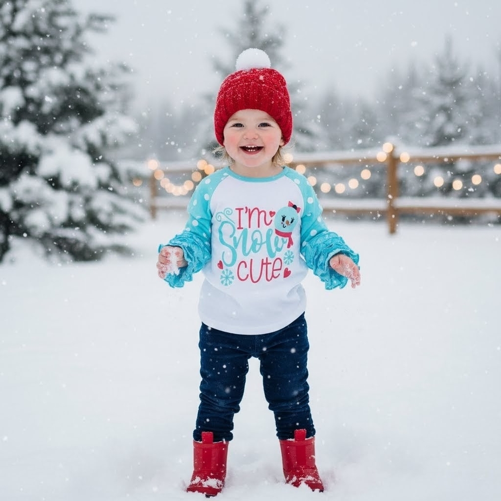 I'm Snow Cute Polka Dot Ruffle Girls Christmas Raglan